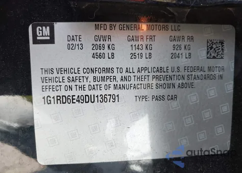 2013 Chevrolet Volt z USA, uszkodzony, nr VIN 1G1RD6E49DU136791